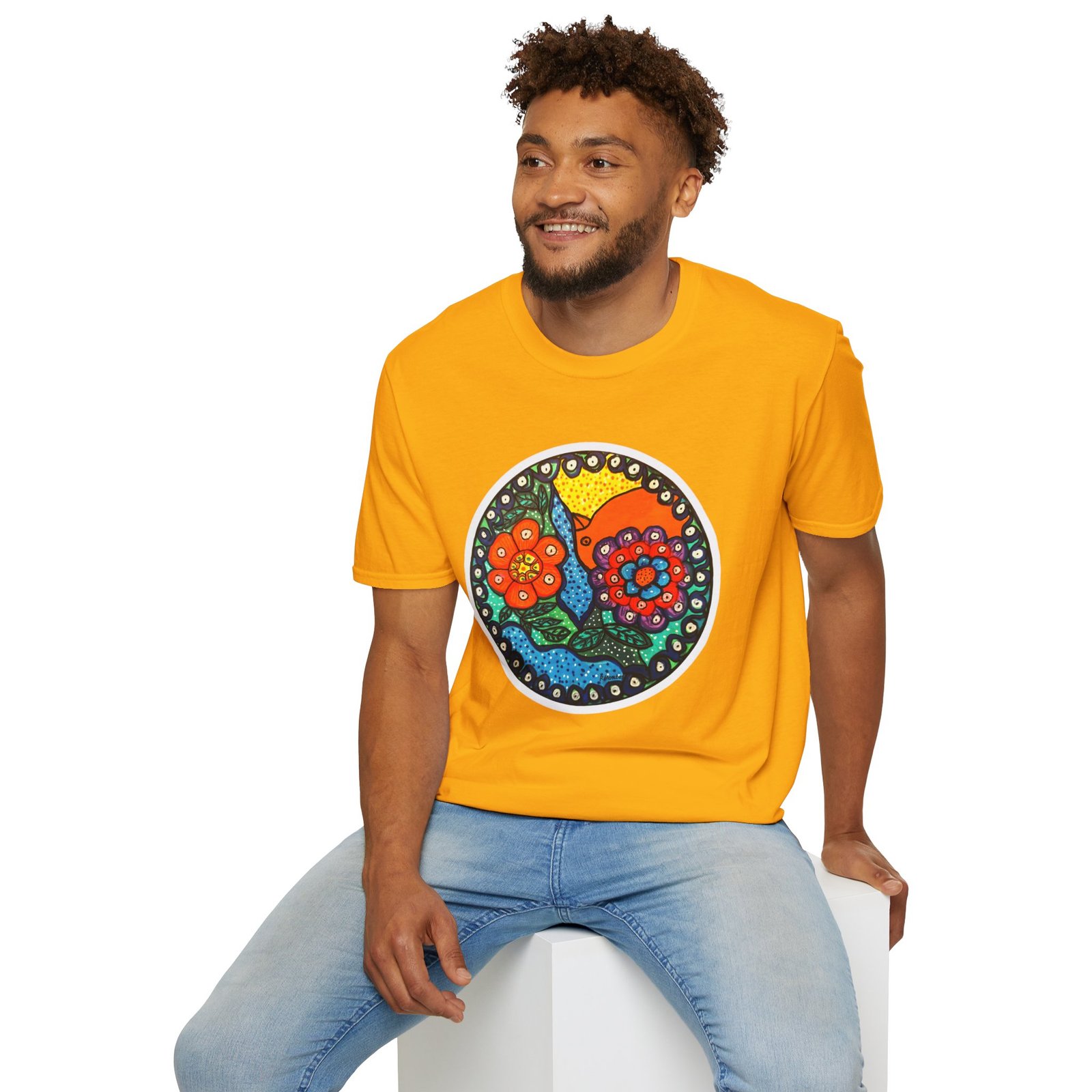 Colorful Floral Graphic T-Shirt, Caribbean Folk Art Style Tee - Image 10