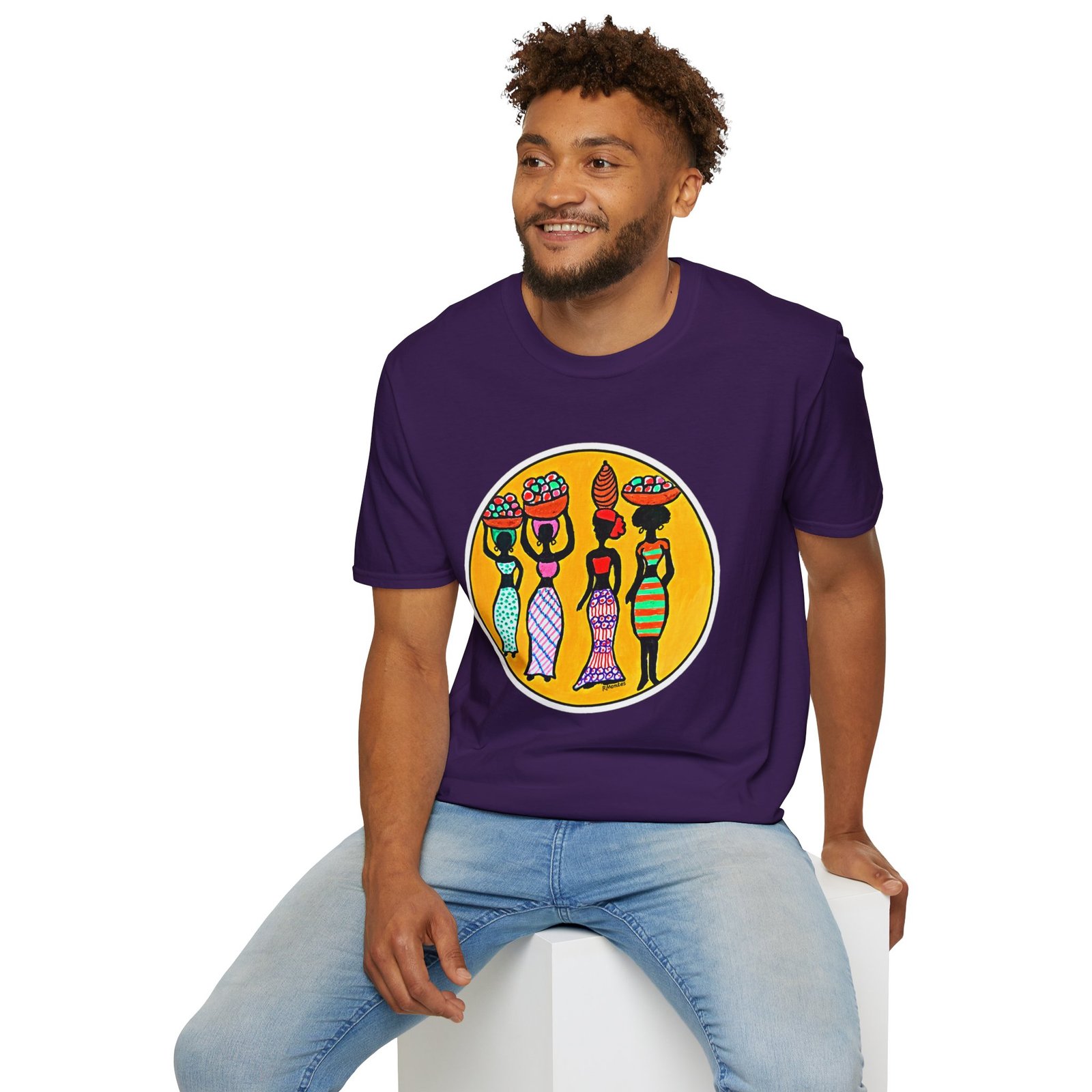 Vibrant Caribbean Folk Art Graphic T-Shirt, Les Demoiselles - Image 13