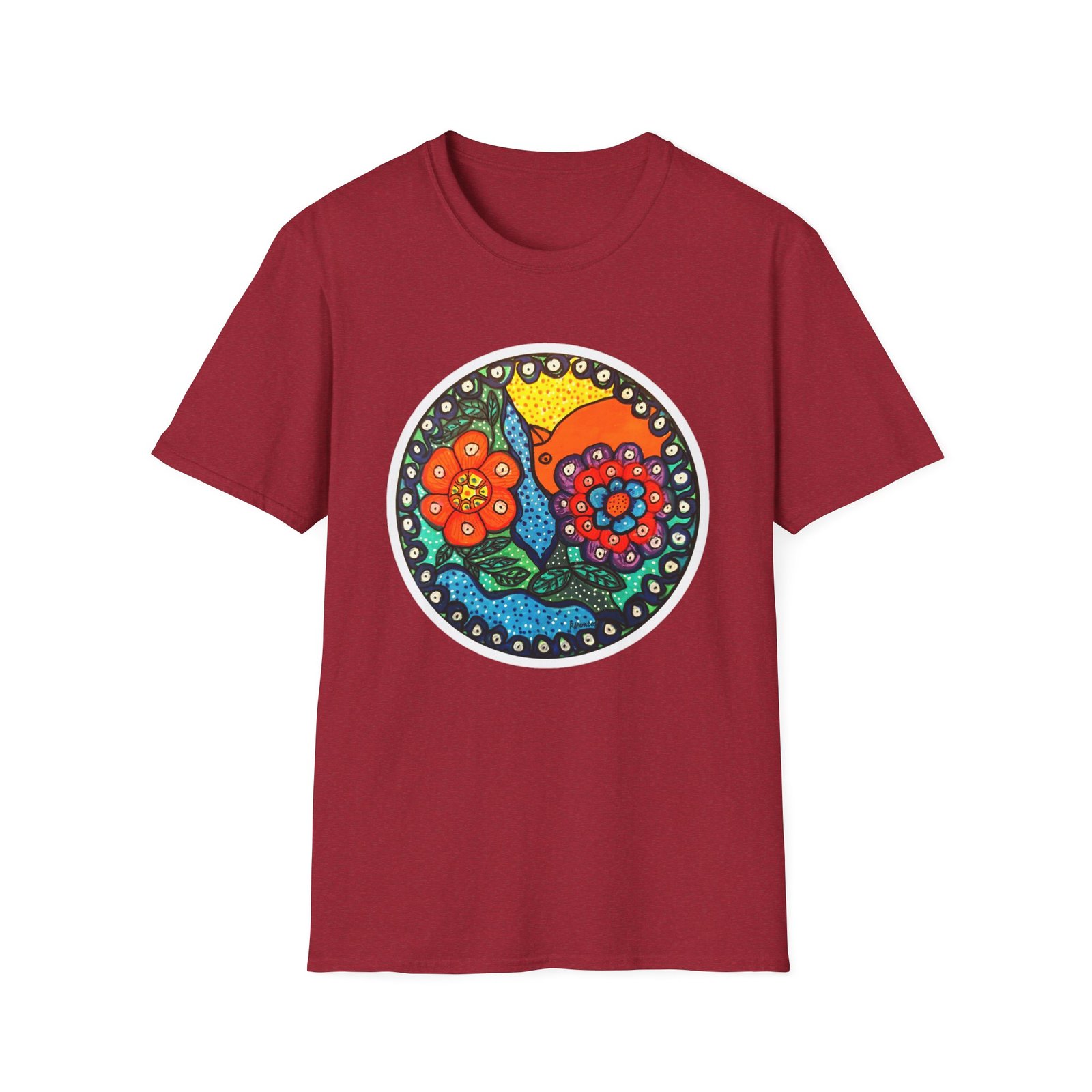 Colorful Floral Graphic T-Shirt, Caribbean Folk Art Style Tee - Image 21