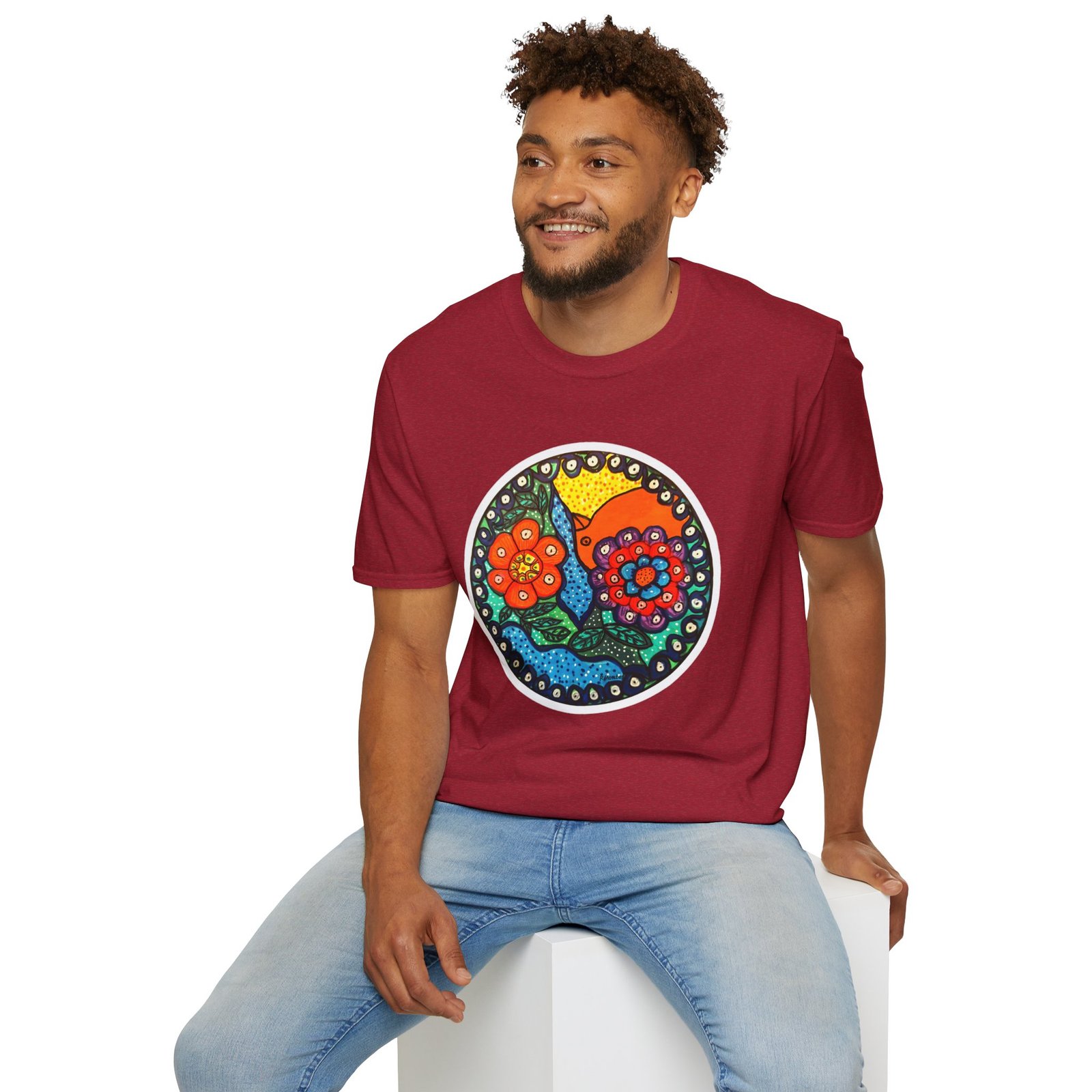 Colorful Floral Graphic T-Shirt, Caribbean Folk Art Style Tee - Image 25