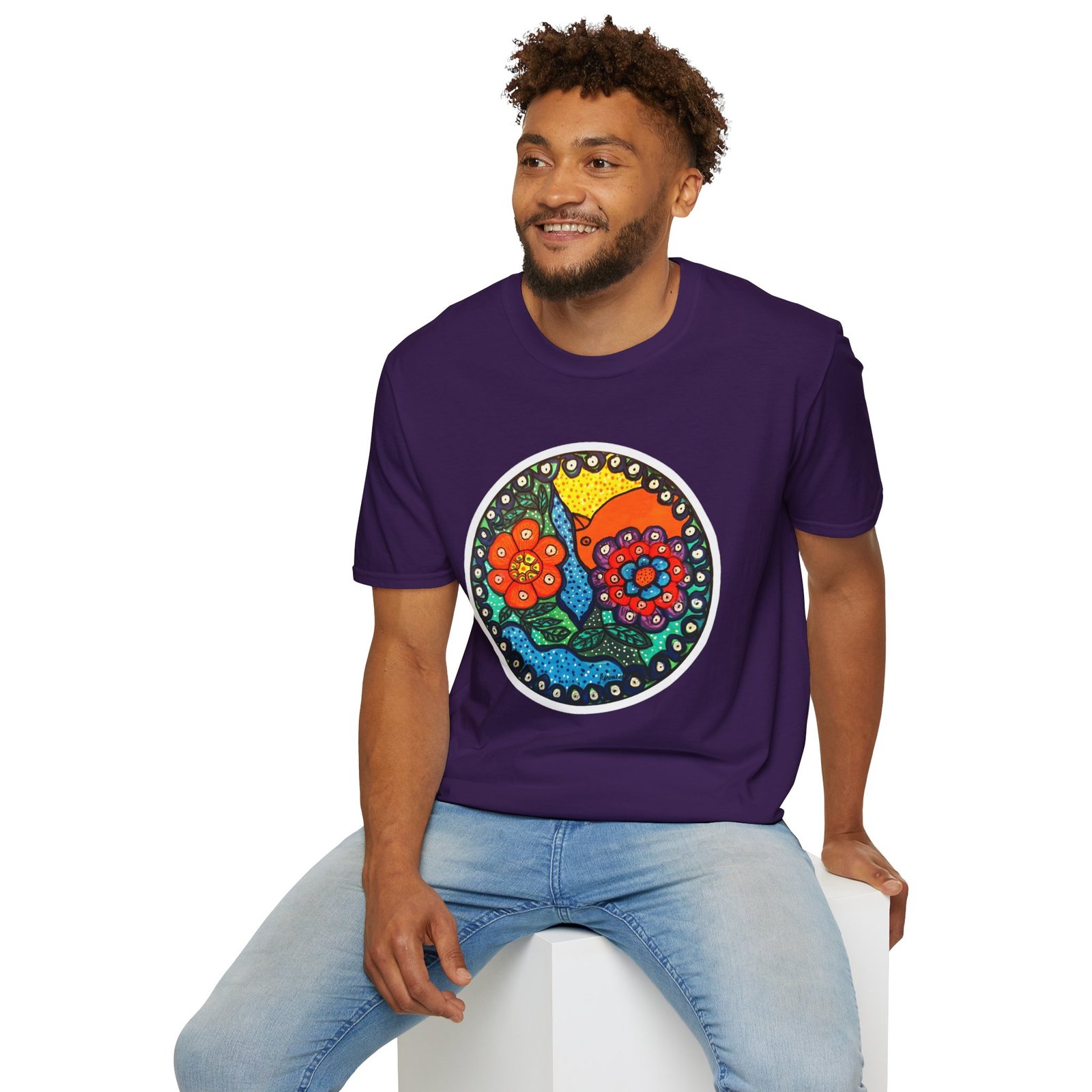 Colorful Floral Graphic T-Shirt, Caribbean Folk Art Style Tee - Image 20