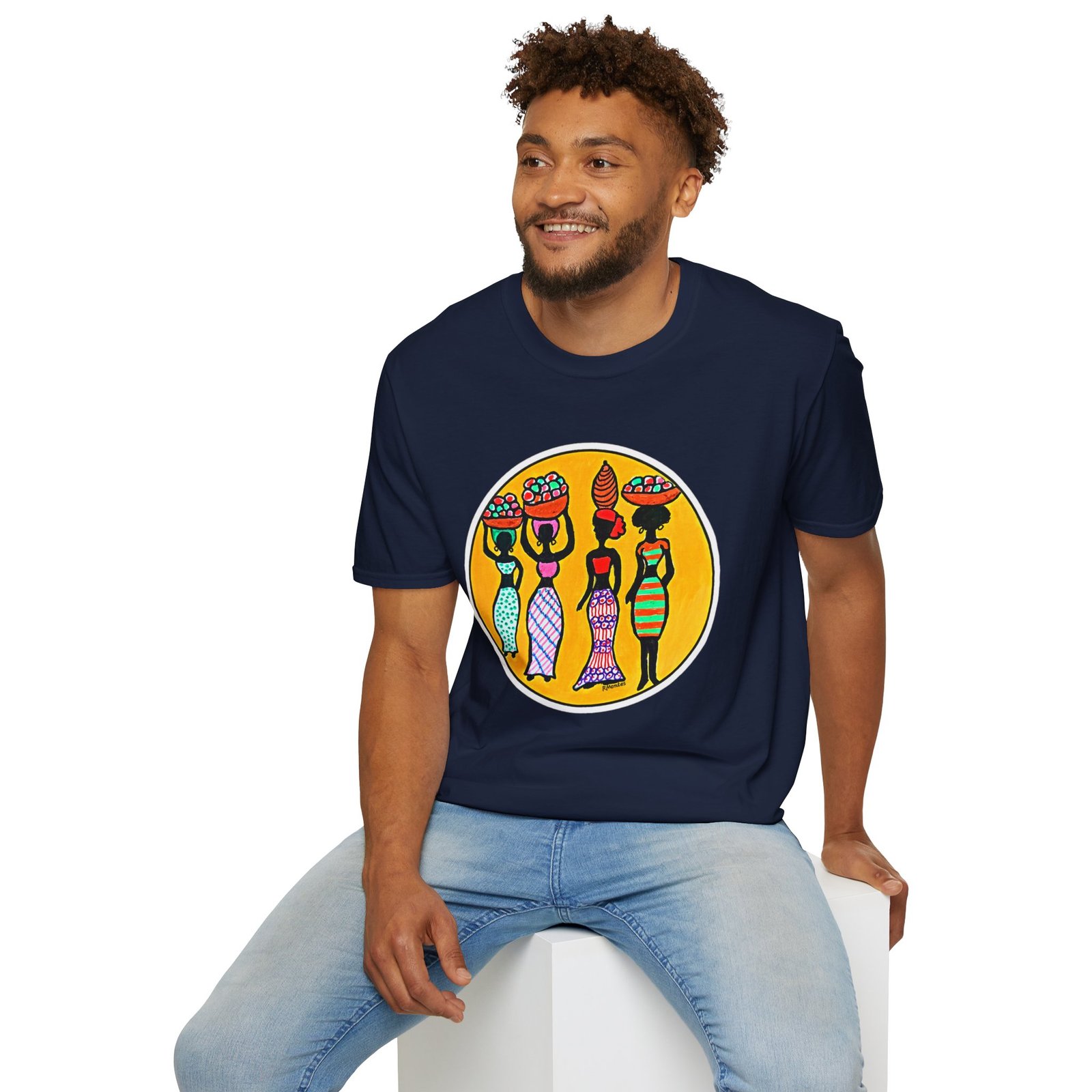 Vibrant Caribbean Folk Art Graphic T-Shirt, Les Demoiselles - Image 10