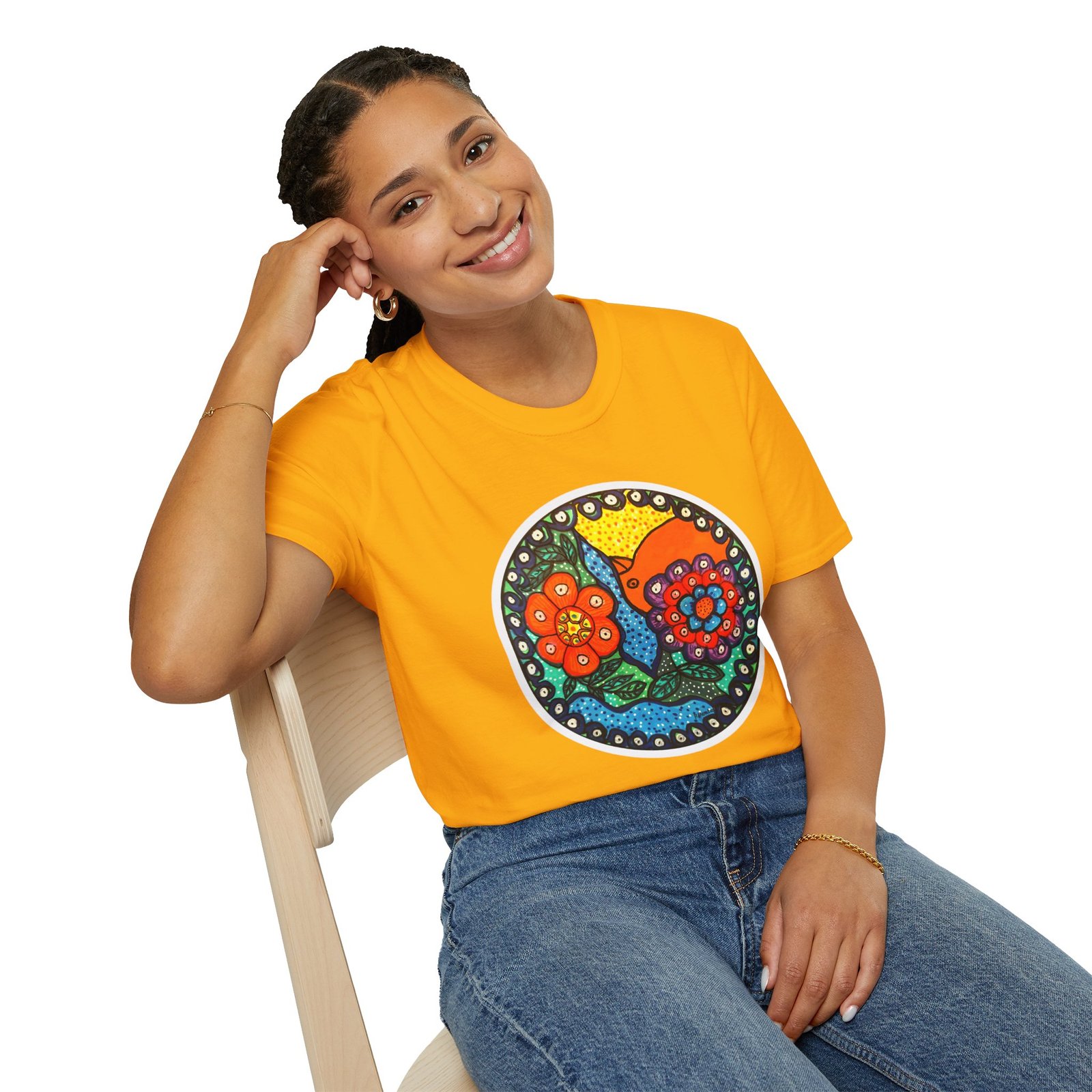 Colorful Floral Graphic T-Shirt, Caribbean Folk Art Style Tee - Image 9