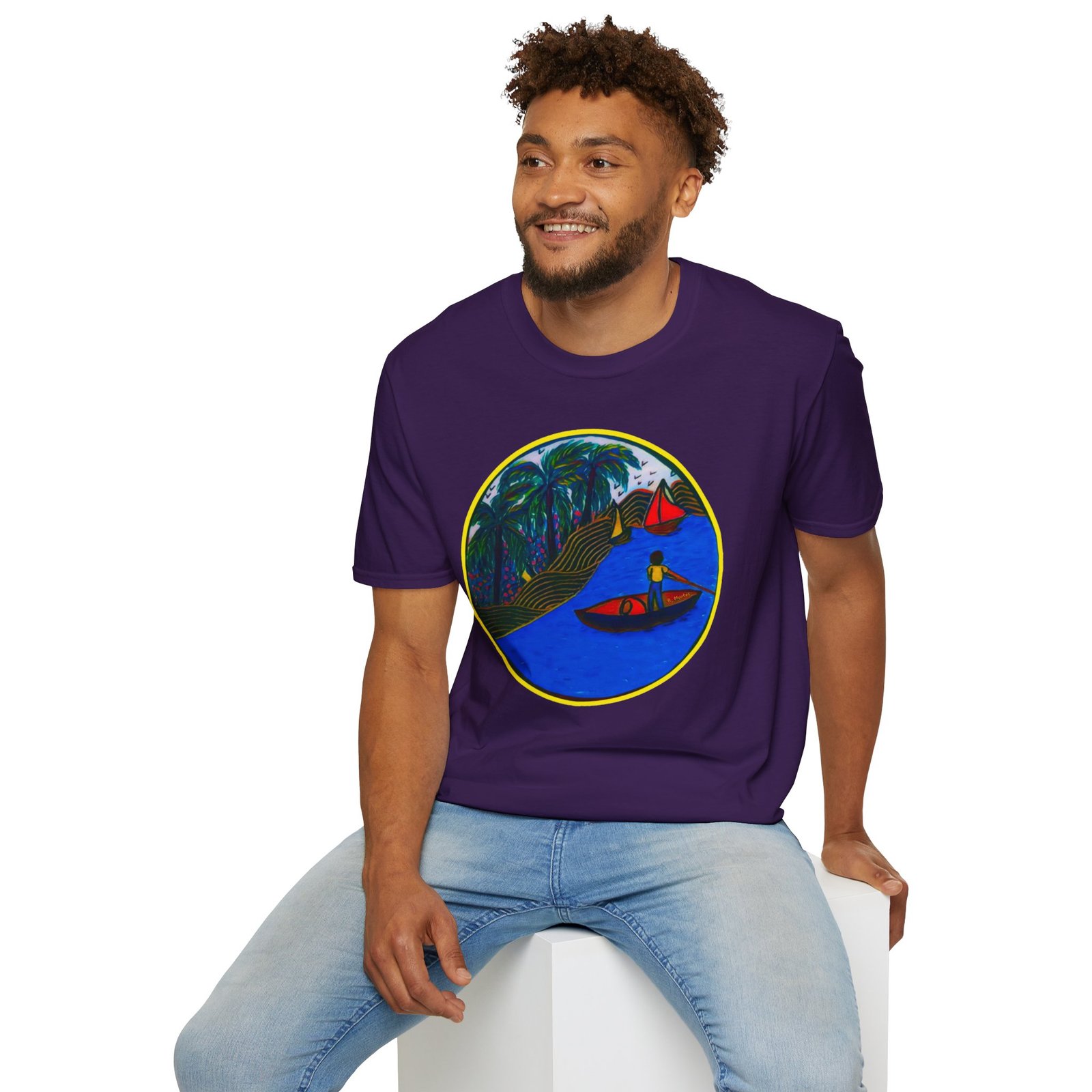 Caribbean Fishing Unisex T-Shirt - Peaceful Island Scene - Image 30