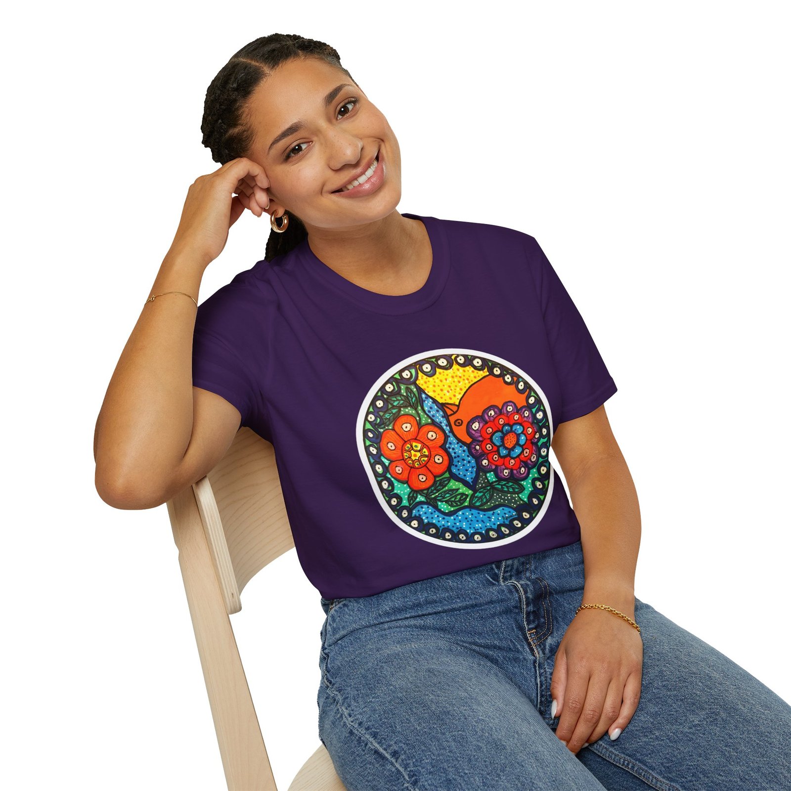 Colorful Floral Graphic T-Shirt, Caribbean Folk Art Style Tee - Image 19