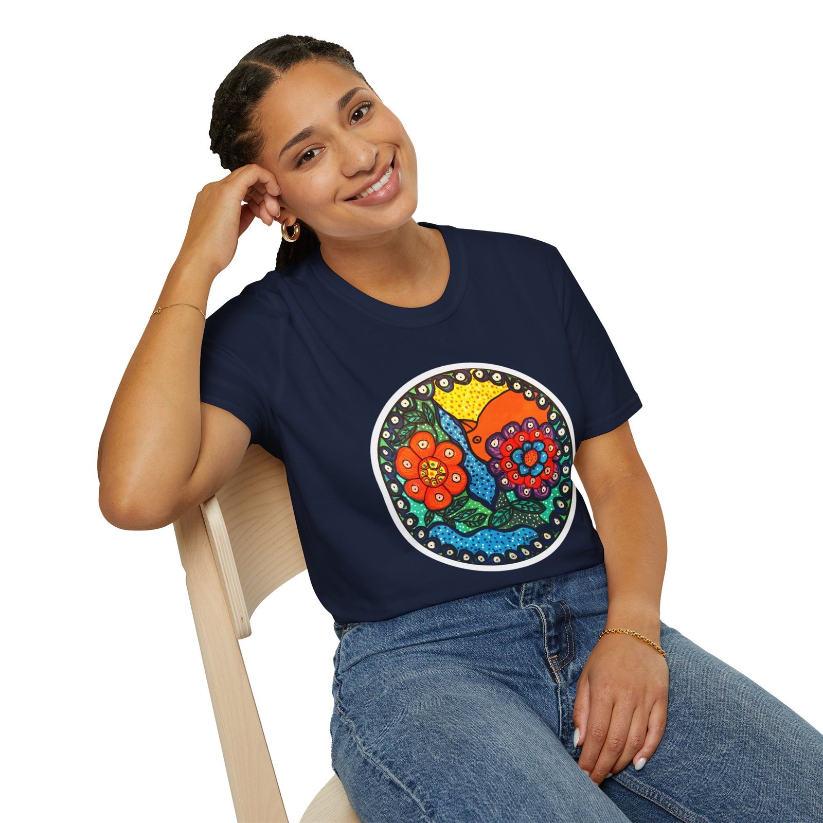 Colorful Floral Graphic T-Shirt, Caribbean Folk Art Style Tee - Image 14