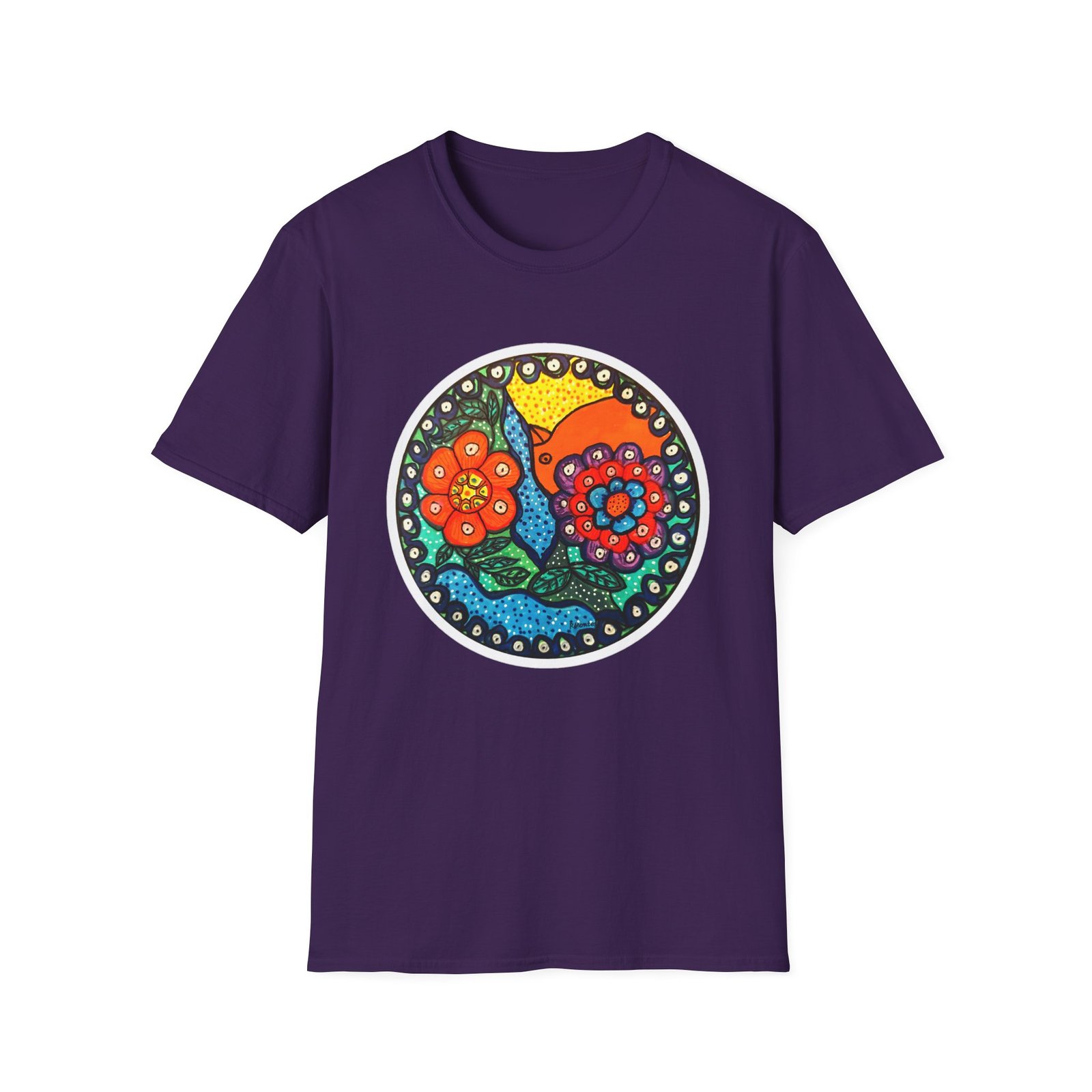 Colorful Floral Graphic T-Shirt, Caribbean Folk Art Style Tee - Image 16
