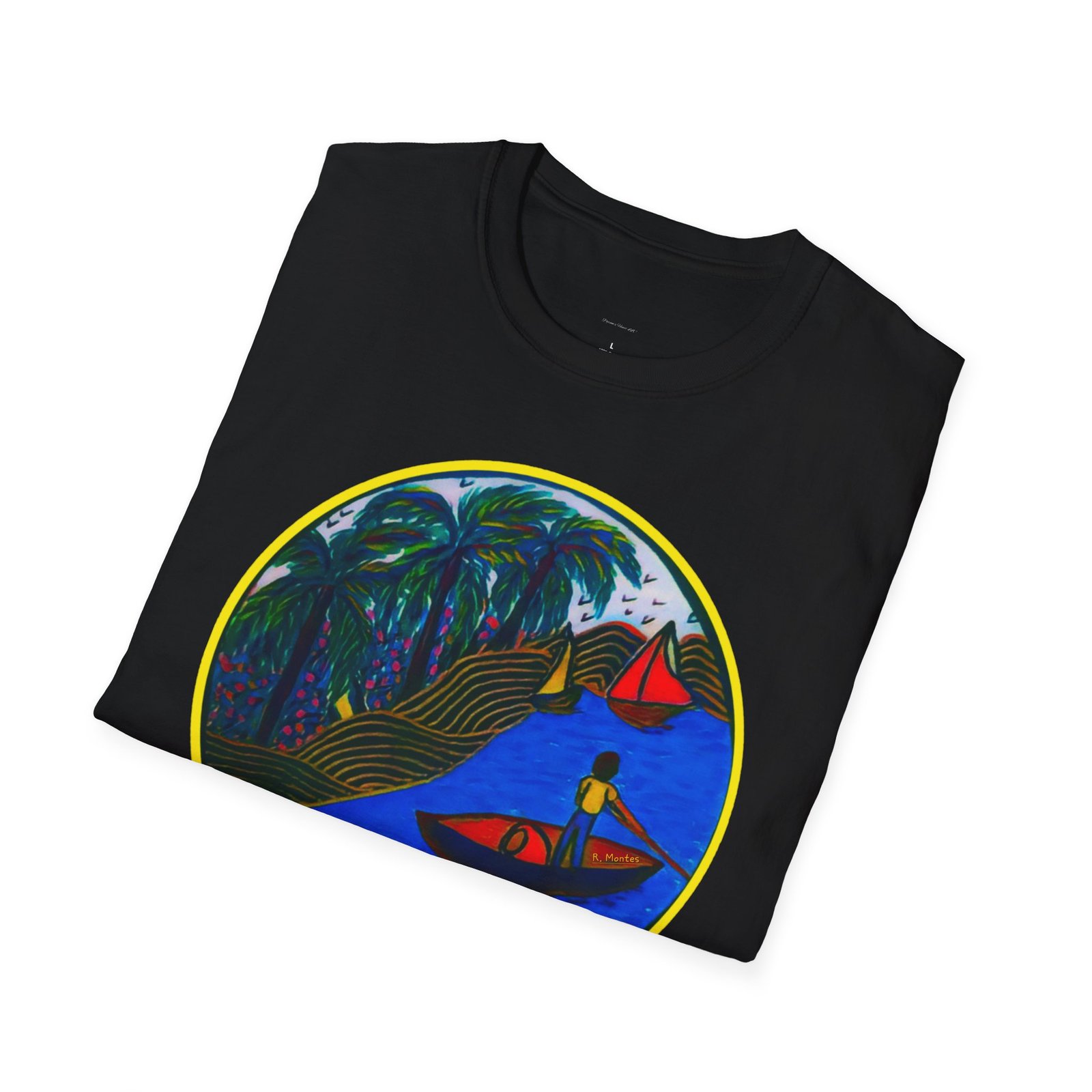 Caribbean Fishing Unisex T-Shirt - Peaceful Island Scene - Image 5