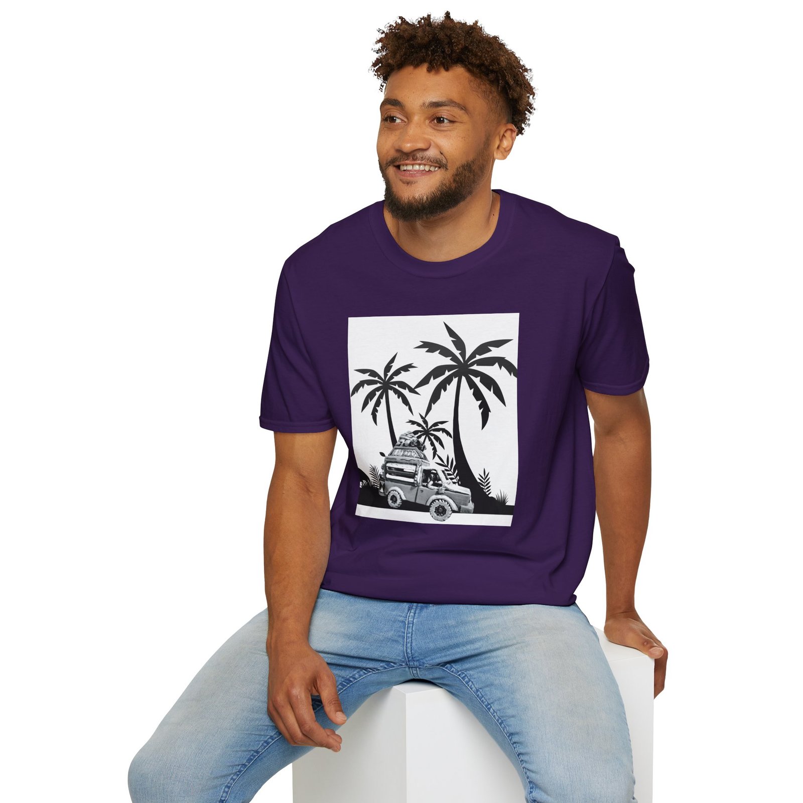 Caribbean Bus Island Palm Trees Unisex T-Shirt, Caribbean Art Tee - Image 14