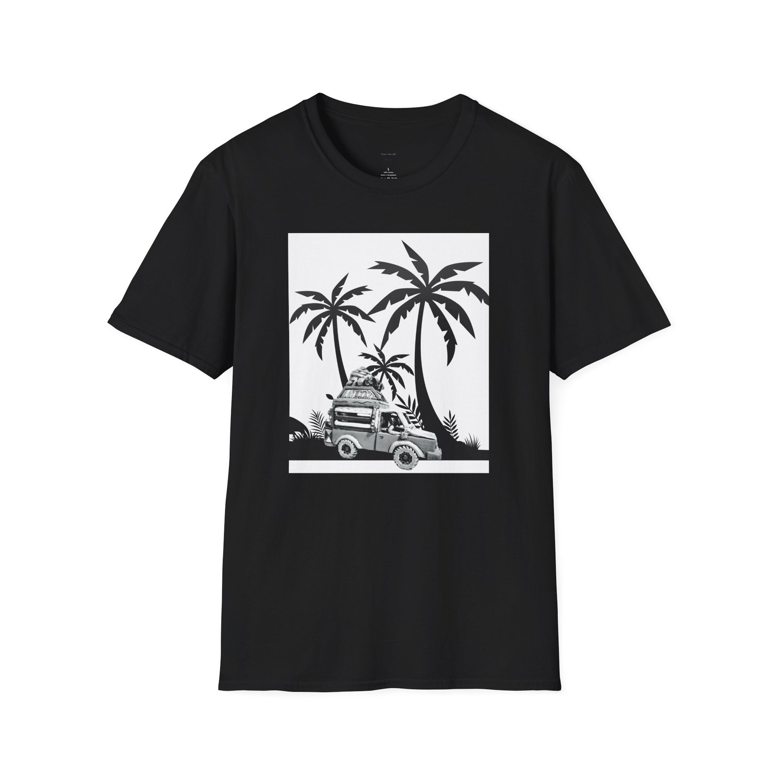Caribbean Bus Island Palm Trees Unisex T-Shirt, Caribbean Art Tee