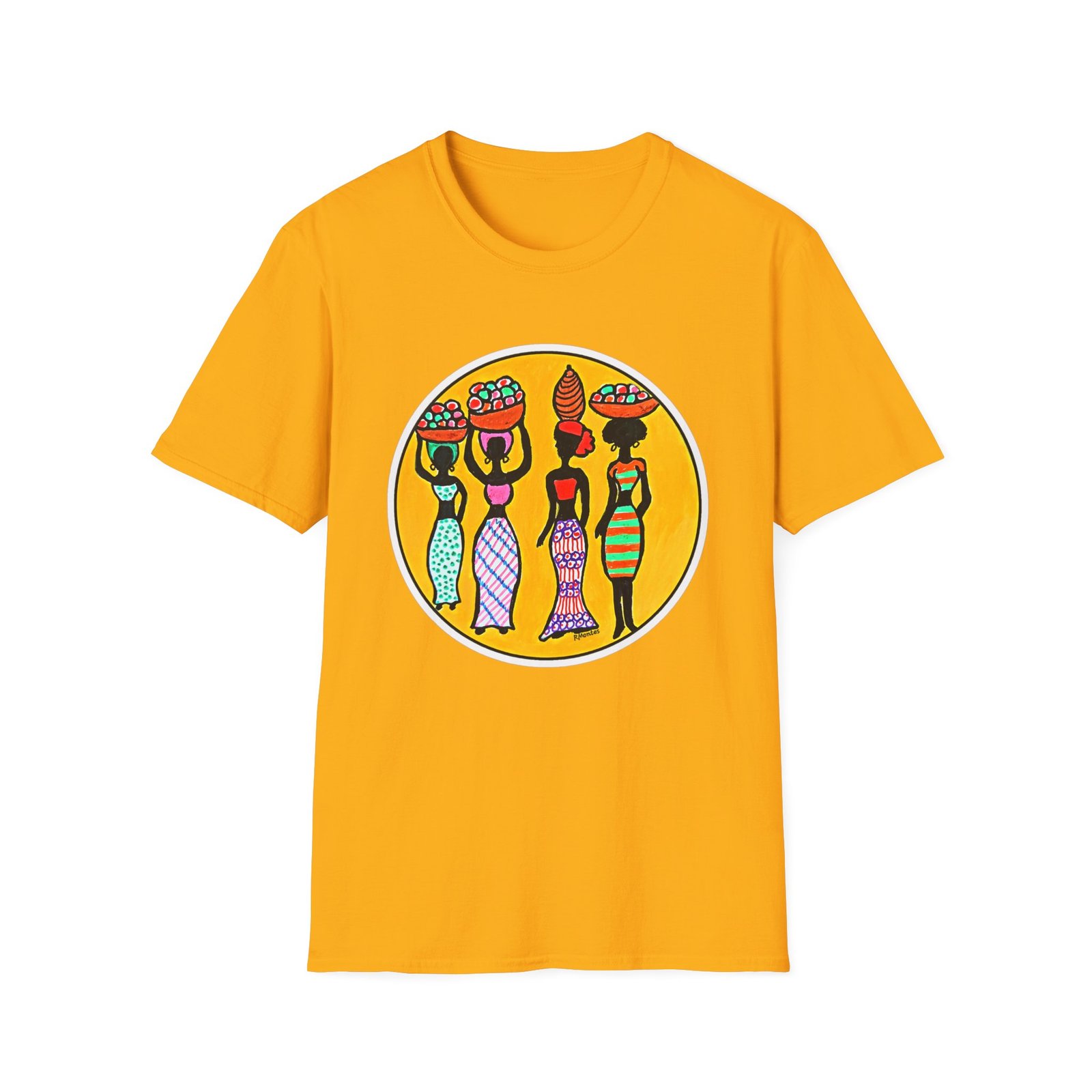 Vibrant Caribbean Folk Art Graphic T-Shirt, Les Demoiselles - Image 7