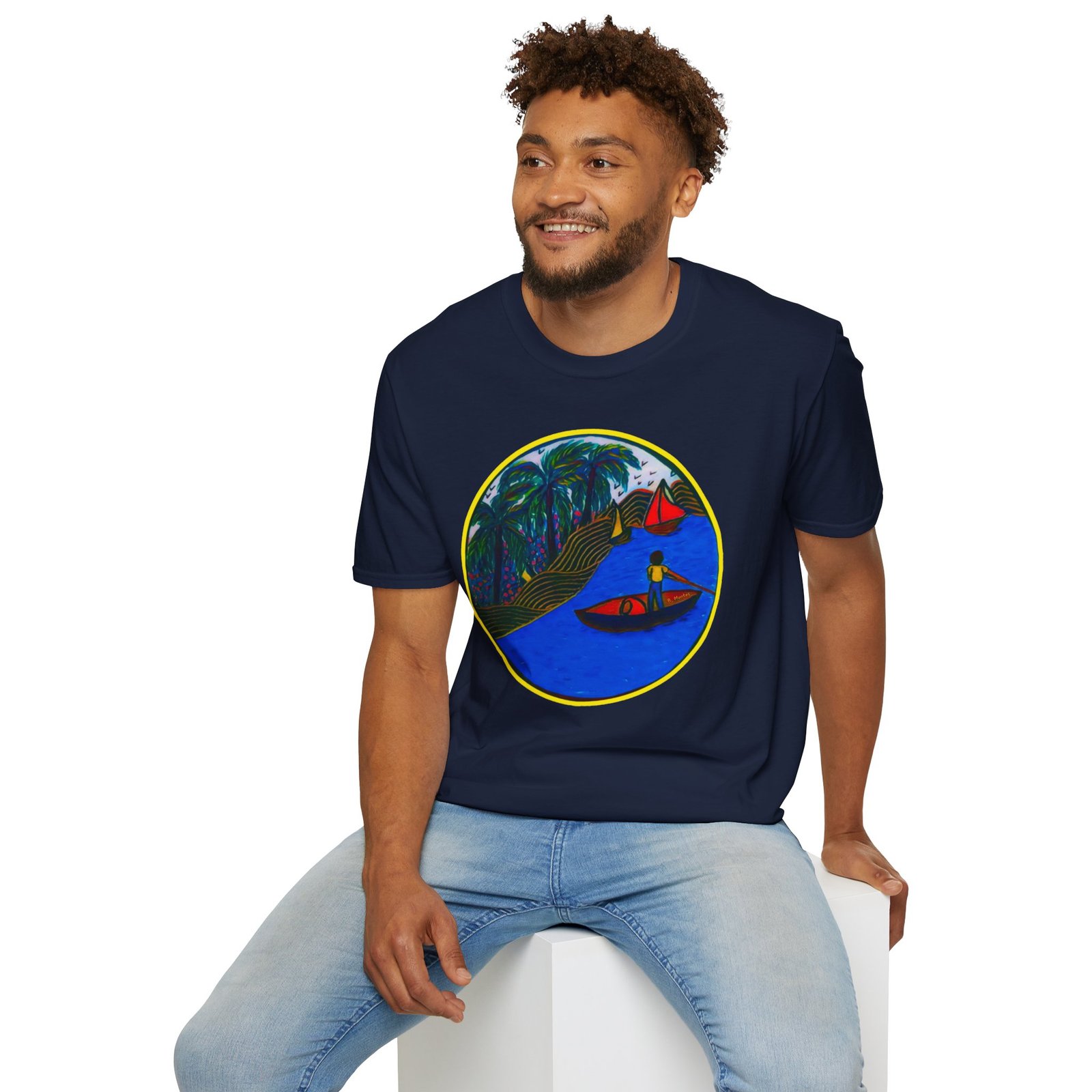 Caribbean Fishing Unisex T-Shirt - Peaceful Island Scene - Image 20