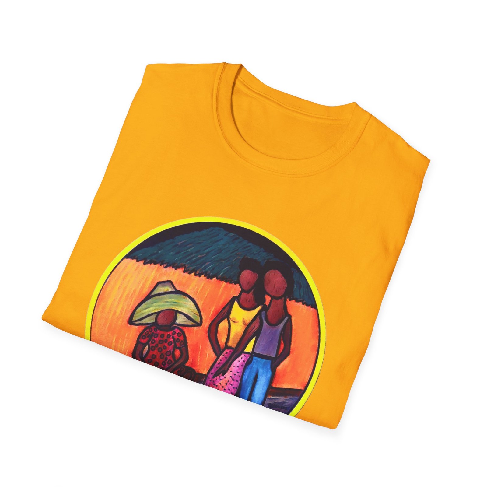 Caribbean Folk Art Unisex T-Shirt, Caribbean Woman Selling Goods - Image 10