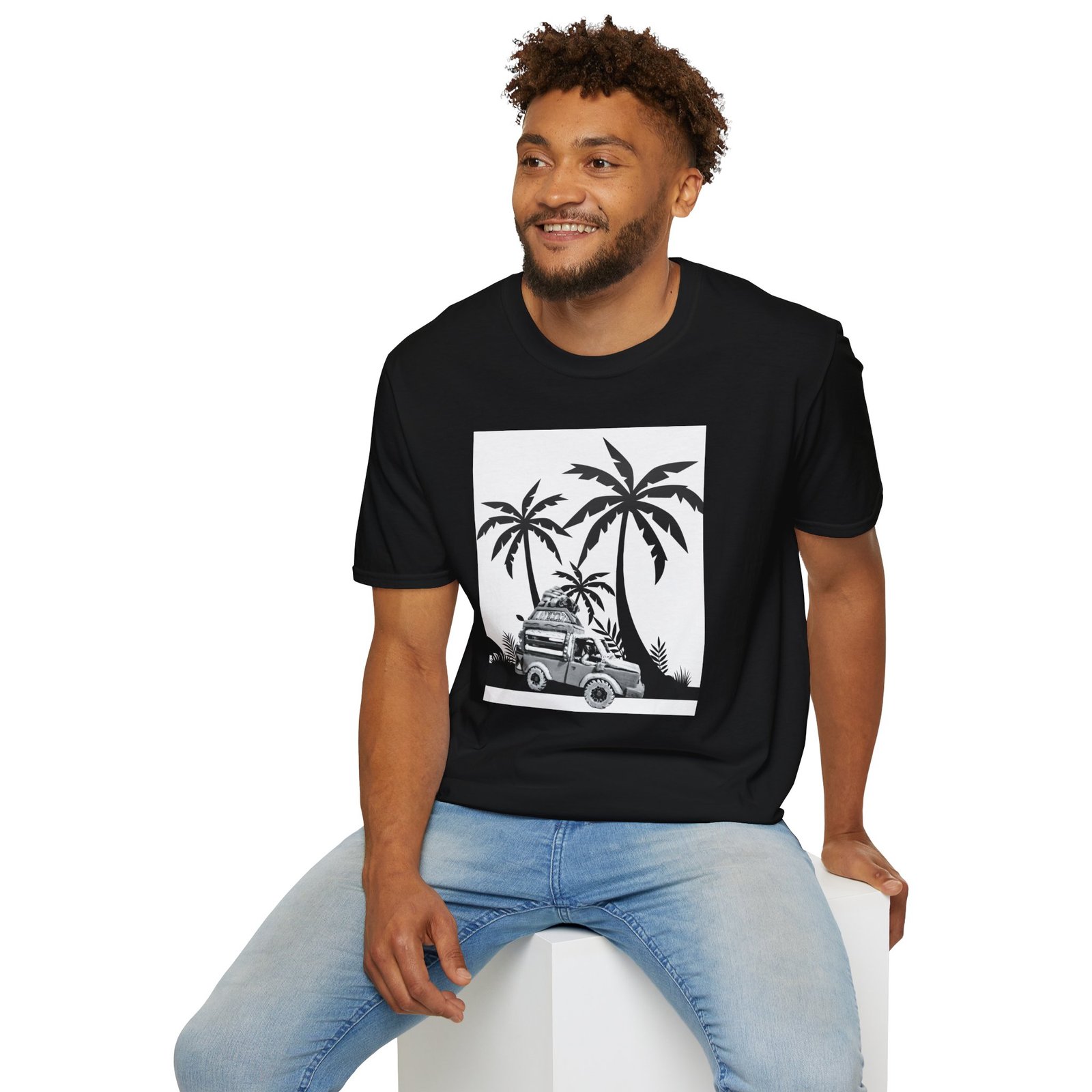Caribbean Bus Island Palm Trees Unisex T-Shirt, Caribbean Art Tee - Image 4