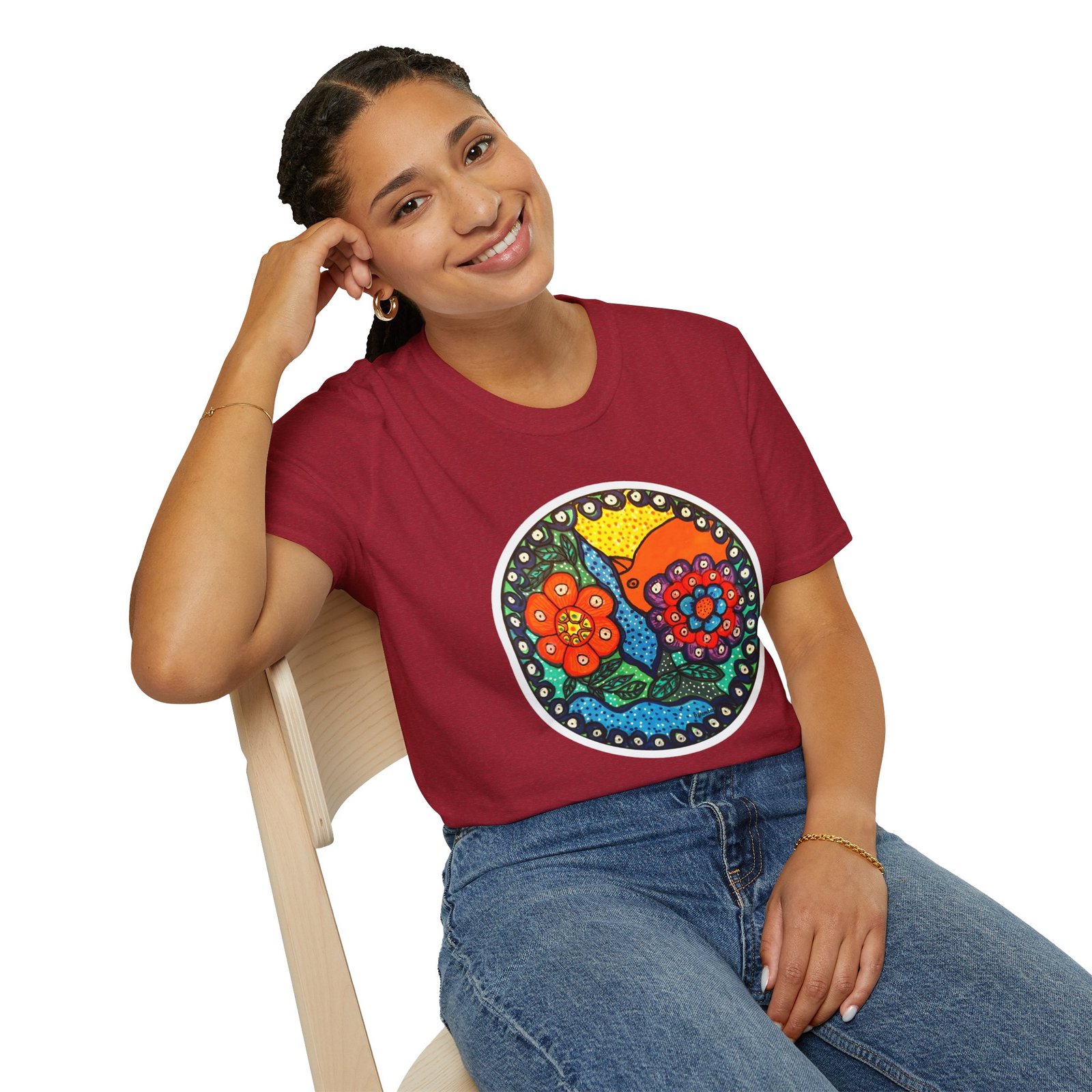 Colorful Floral Graphic T-Shirt, Caribbean Folk Art Style Tee - Image 24