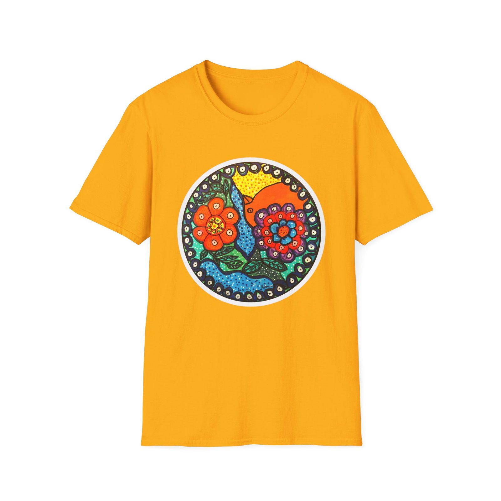 Colorful Floral Graphic T-Shirt, Caribbean Folk Art Style Tee - Image 6
