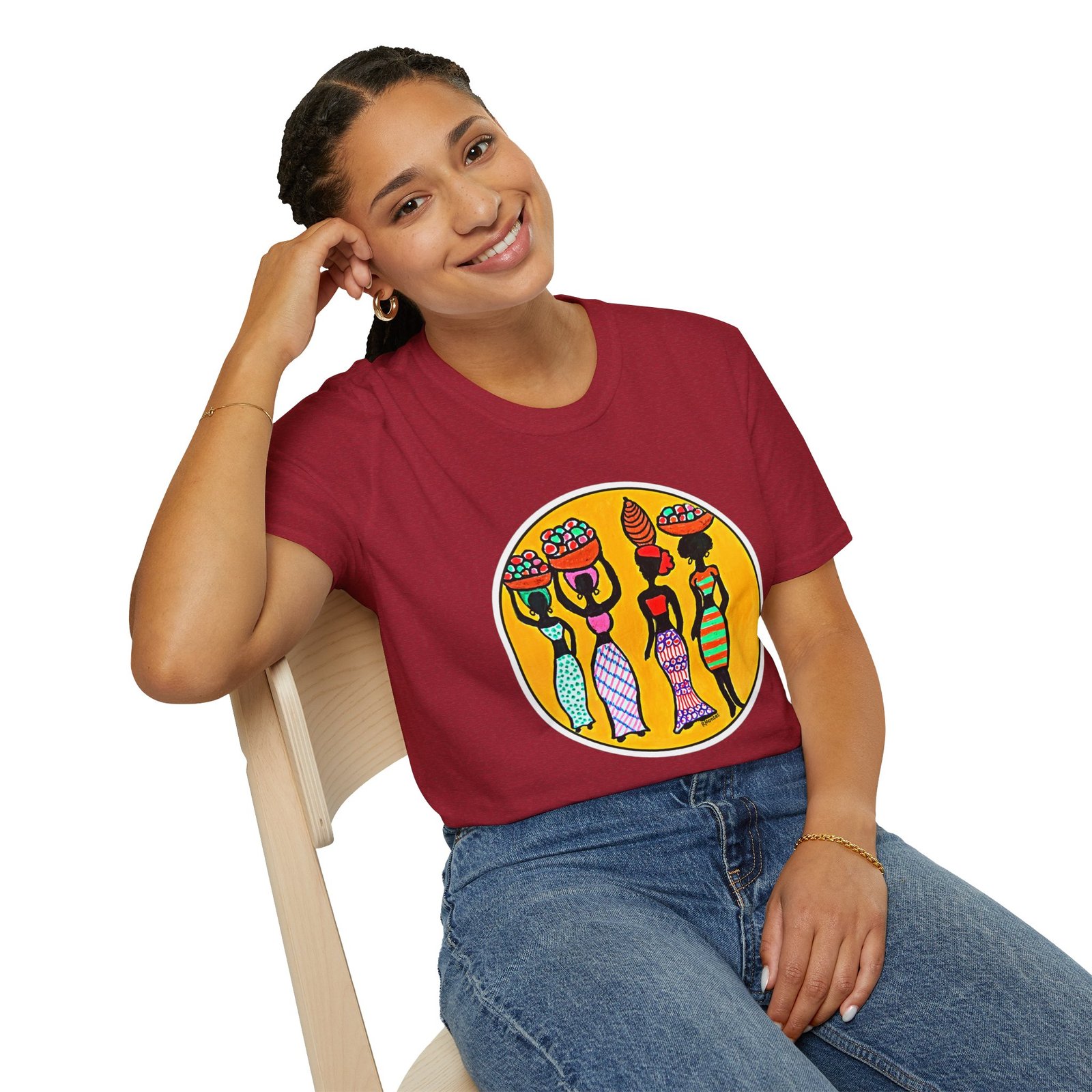 Vibrant Caribbean Folk Art Graphic T-Shirt, Les Demoiselles - Image 15
