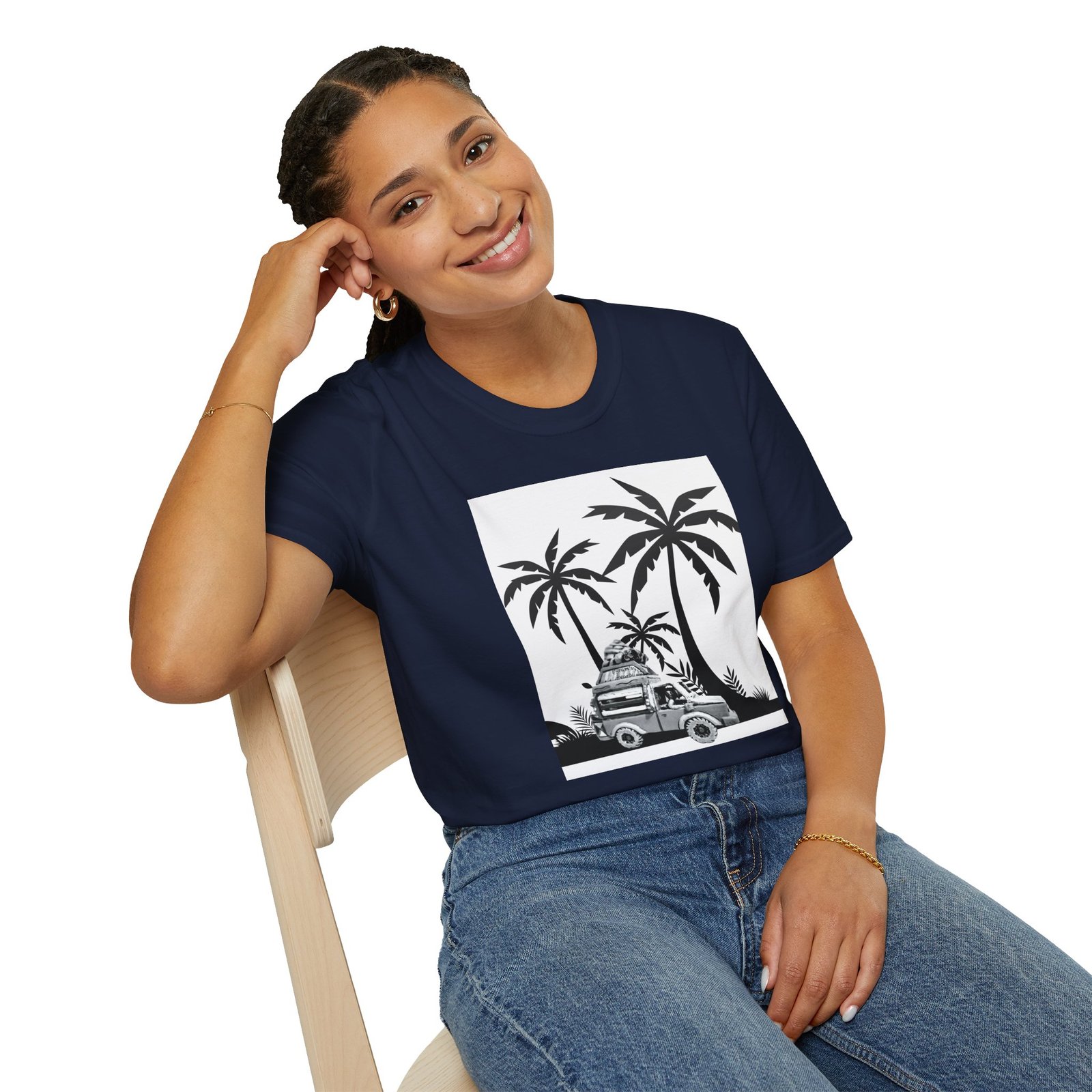 Caribbean Bus Island Palm Trees Unisex T-Shirt, Caribbean Art Tee - Image 8