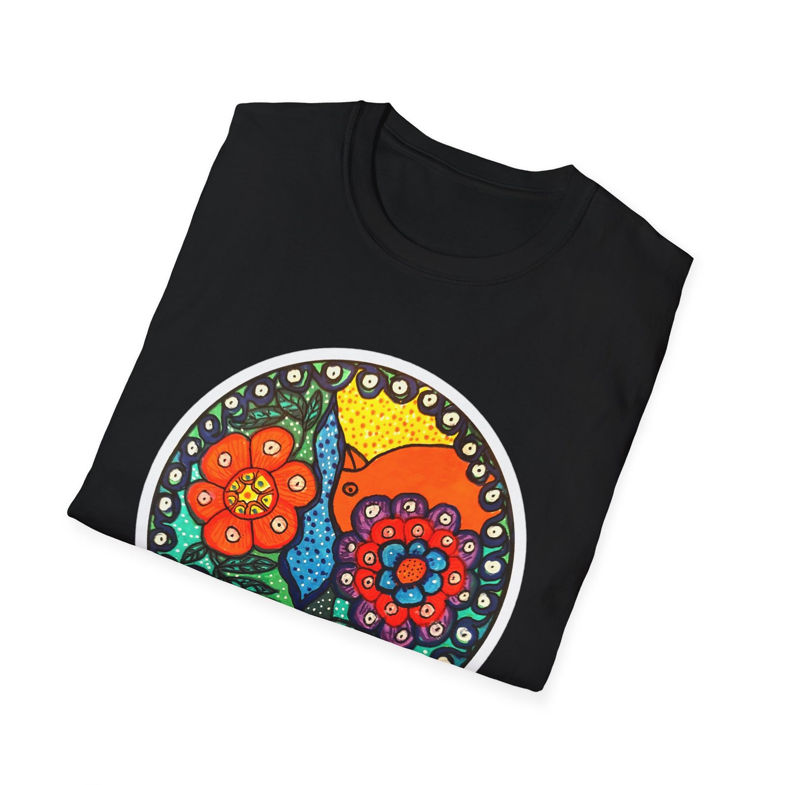 Colorful Floral Graphic T-Shirt, Caribbean Folk Art Style Tee - Image 4