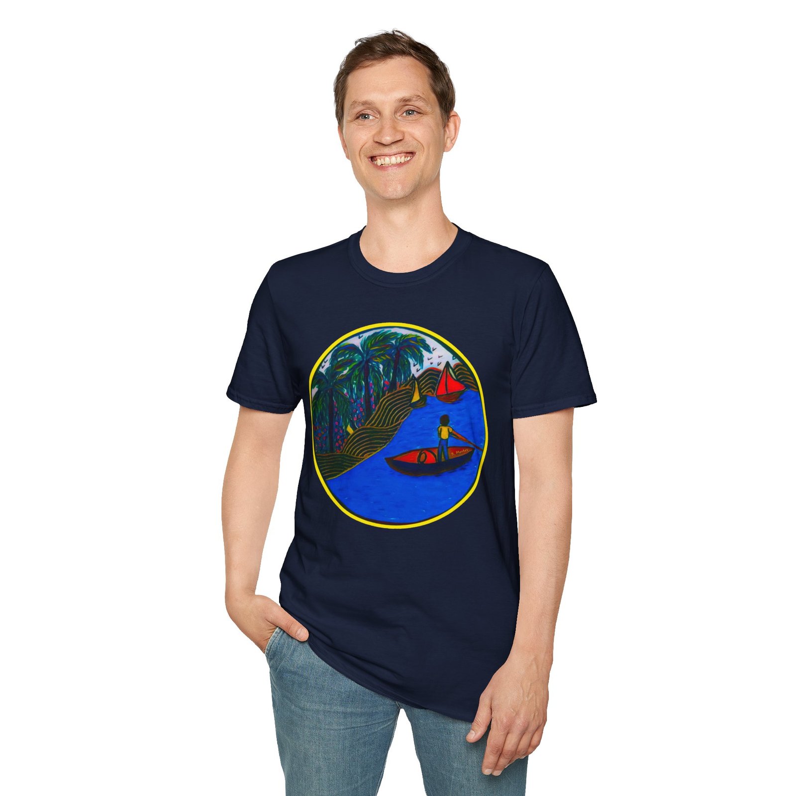 Caribbean Fishing Unisex T-Shirt - Peaceful Island Scene - Image 16