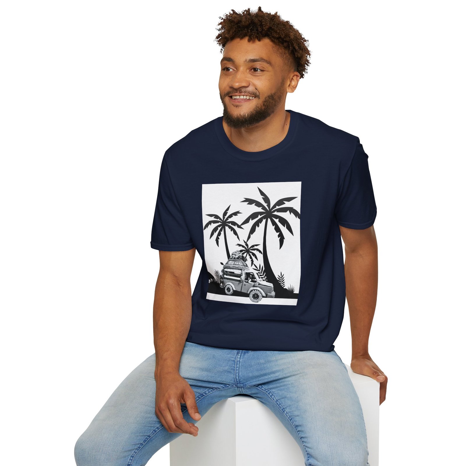Caribbean Bus Island Palm Trees Unisex T-Shirt, Caribbean Art Tee - Image 9