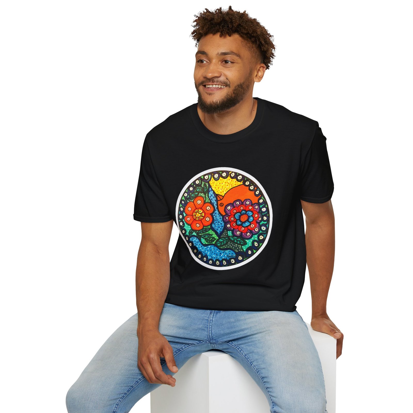 Colorful Floral Graphic T-Shirt, Caribbean Folk Art Style Tee - Image 5
