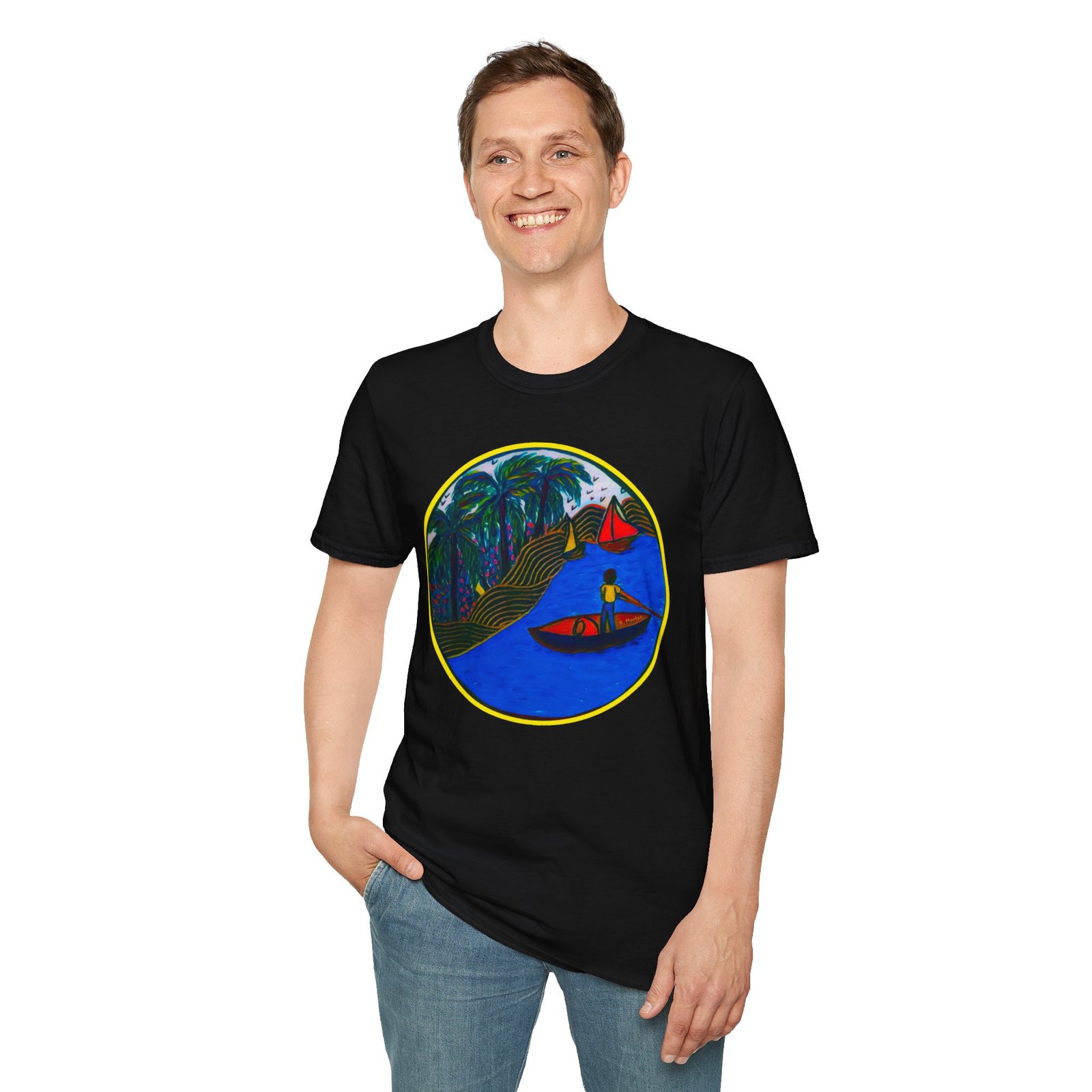 Caribbean Fishing Unisex T-Shirt - Peaceful Island Scene - Image 7