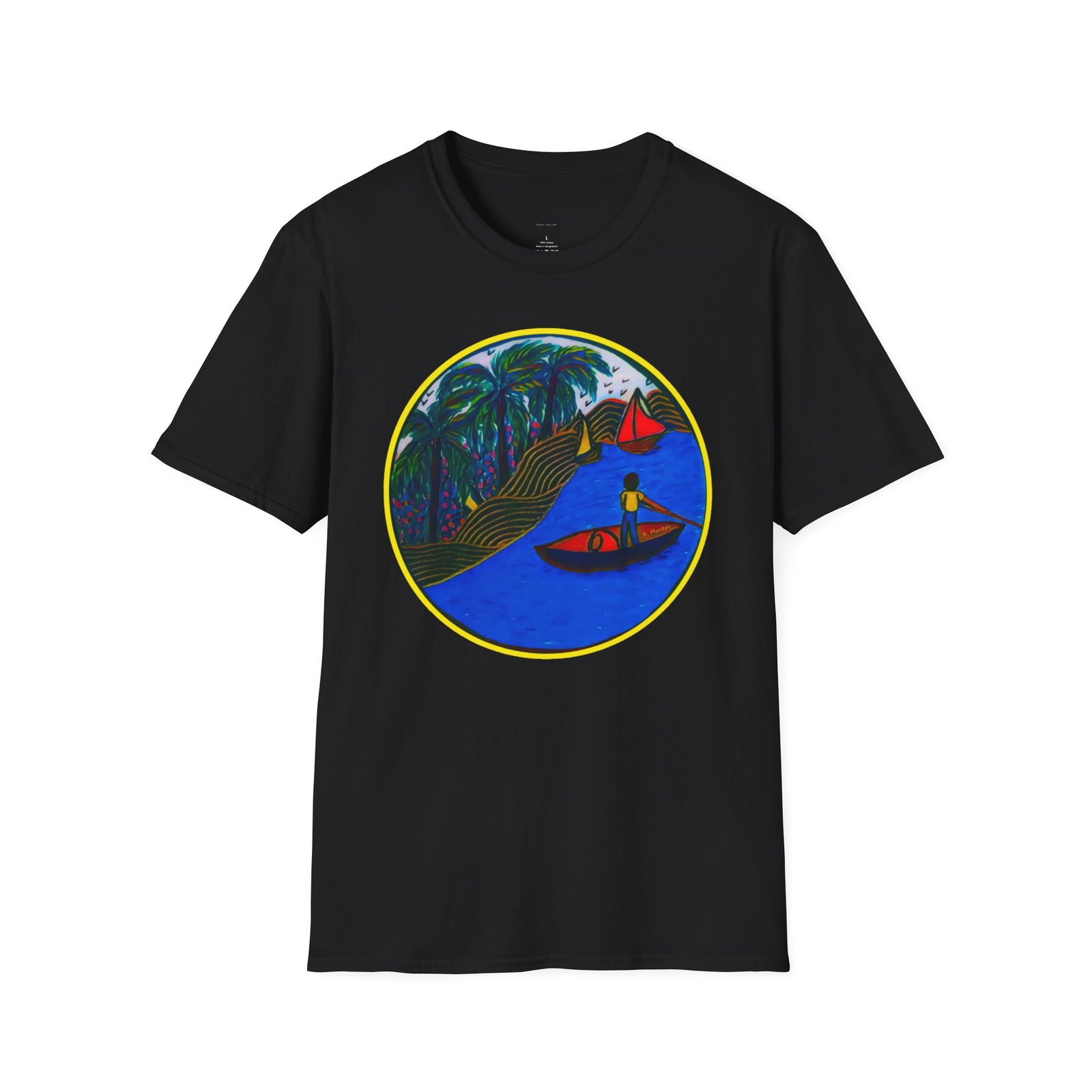 Caribbean Fishing Unisex T-Shirt - Peaceful Island Scene - Image 2